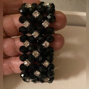 Stretchy Bracelet. Black With Sparkling Rhinestones